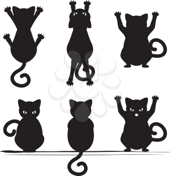 Stylized cat silhouette in different poses on white background.