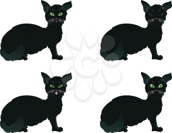 Cute cartoon black cat with stylized green eyes.