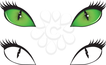 Green, black and white cartoon cat eyes illustration.