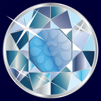 Shiny blue brilliant diamond illustration on dark background.