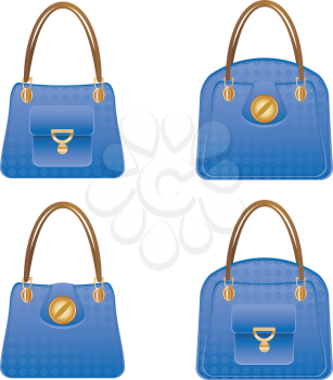 Fashion woman's blue handbag designs on white background.