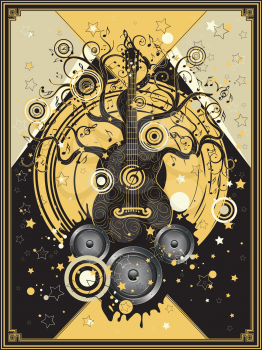 Retro style geometric music themed poster with guitar tree design.