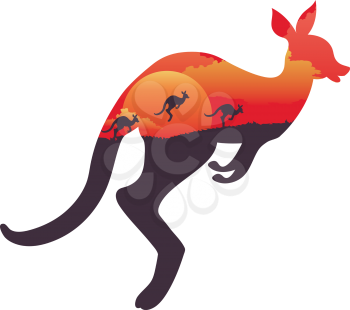 Abstract landscape design with cute kangaroo illustration.