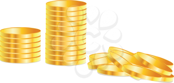 Illustration of piles of golden coins isolated on white background.