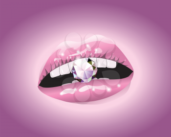 Illustration of diamond between pink lips
