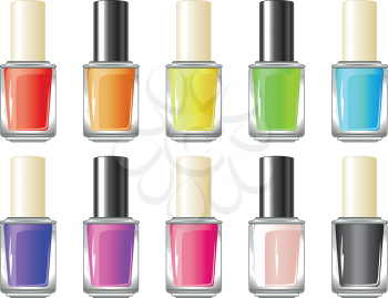 Glossy colorful nail polish, lacquer in a glass bottle.