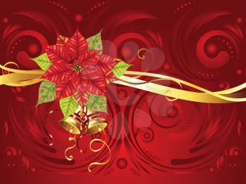 Decorative Christmas banner with red poinsettia ornament.