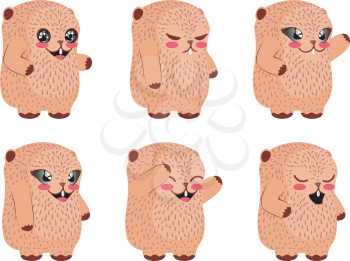 Cartoon kawaii groundhog in different poses design illustration.