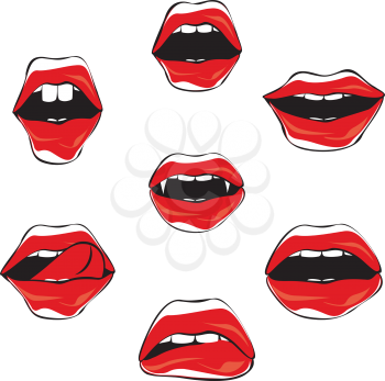 Fashion women lips in different expression collection, party props.