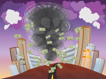 Illustration of abstract financial crisis as big tornado background.