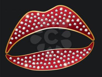 Illustraton of beautiful red lips with diamonds