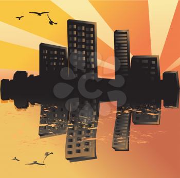 Sunset city silhouette abstract background

