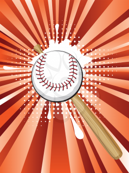 Detailed baseball ball on grunge background with colorful rays.