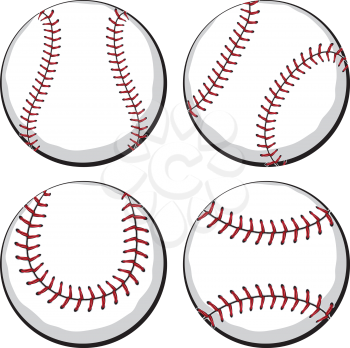 Softball, baseball ball in four styles, sport equipment.