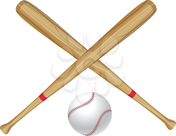 Baseball ball and bat on white background.