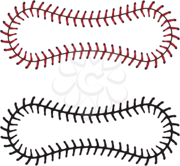 Softball, baseball red lace over white background.