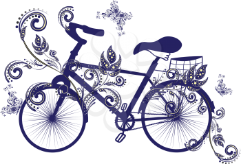Vintage bicycle with decorative floral ornament and butterflies.