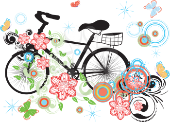 Vintage bicycle with decorative floral ornament and butterflies.