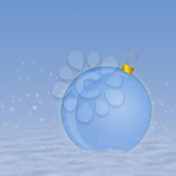 Illustration of blue christmas ball on snow background.