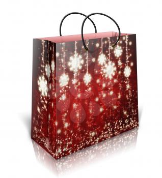 Illustration of red christmas gift bag on white background.