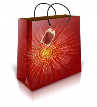 Illustration of christmas shopping bag with lable on white background.