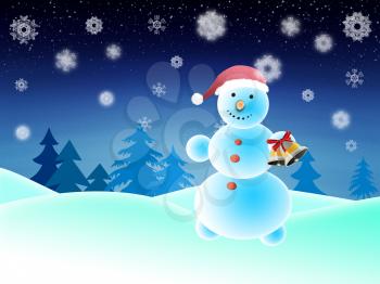 Illustration of winter background with cute snowman.