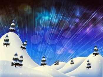 Abstract beautiful winter night landscape colorful illustration.