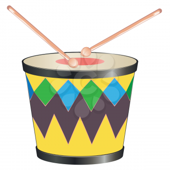 Music instrument colorful festive drum with drumsticks design.