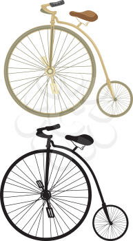 Retro bicycle with a big wheel on a white background.
