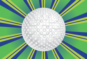Colorful background with rays and golf ball over it.