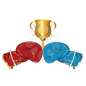 Golden trophy cup with boxing gloves sport design.