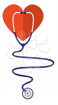 Illustration of red heart and medical stethoscope, world's health day, doctors day themed design.