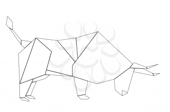 Geometric illustration of white bull origami style design.