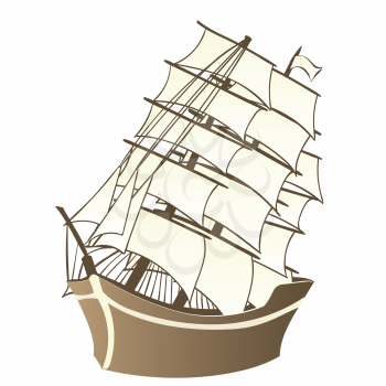 Ancient style sailboat, frigate ship design illustration.