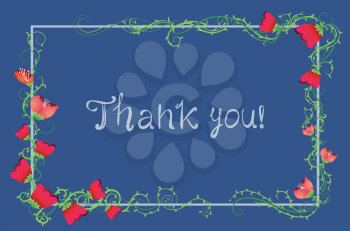 Decorative floral Thank you greeting card with bright flowers design.