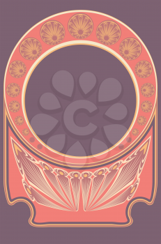 Decorative floral frame in retro style, art nouveau inspired illustration.