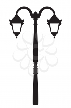 Retro style lamp post silhouette design on white background.