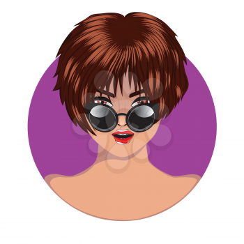 Woman with short brown hair in sunglasses, avatar design.