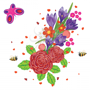 Colorful decorative bright flowers, spring background design.