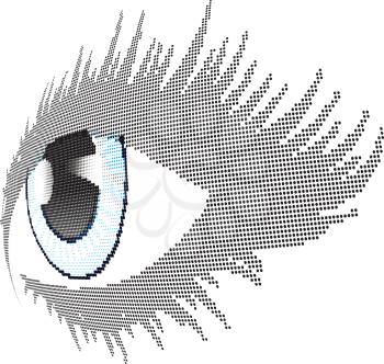 Stylized blue human eye with halftone effect.