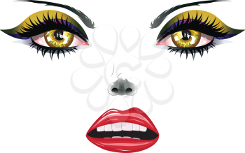 Female beauty face with yellow eyes and red lips.