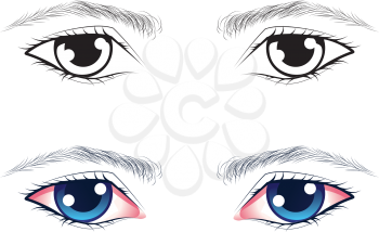 Detailed male eyes with eyebrows on white background.