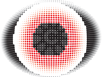 Stylized eye with halftone effect in red and black