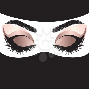 Fashion arabic female eyes makeup with long eyelashes, rose gold color eyeshadows.