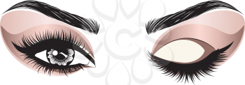 Fashion female eyes makeup with long eyelashes, rose gold color eyeshadows.