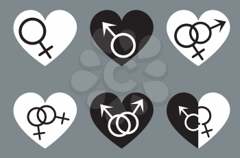 Symbolic gender signs inside of a heart, homosexual relationship, LGBTQ.