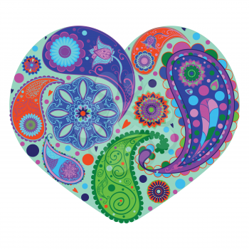 Decorative retro paisley heart pattern design illustration.