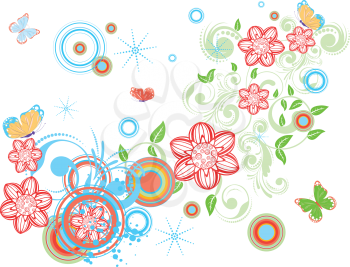Collection of decorative vintage floral designs with abstract butterflies.