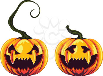 Halloween pumpkins with scary faces on white background.