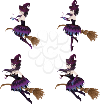 Stylized dark halloween witch and stylish broom.